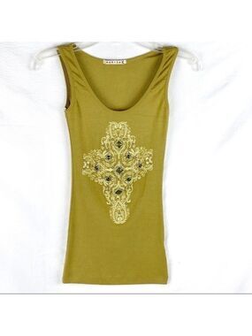NEW-MARISA K Jeweled/Studded/Printed Green TankTop